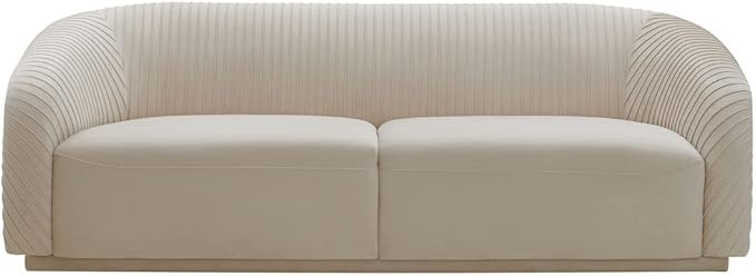 TOV Furniture Yara 31.3" H Transitional Velvet Upholstered Sofa in Pleated Beige | Amazon (US)
