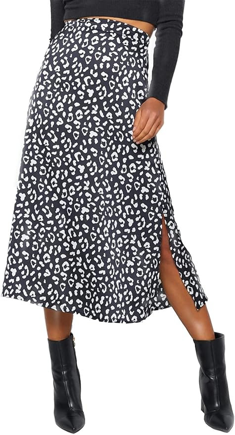 LYANER Women's Casual Print Side Split High Waist Zipper Midi Skirt | Amazon (US)