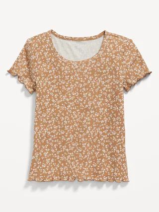 Printed Rib-Knit Lettuce-Edge T-Shirt for Girls | Old Navy (US)