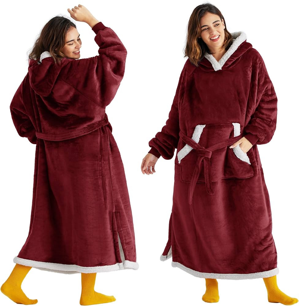 Bedsure Wearable Blanket Hoodie Women - Long Sherpa Hooded Blanket for Adult Warm Cozy Blanket Sw... | Amazon (US)
