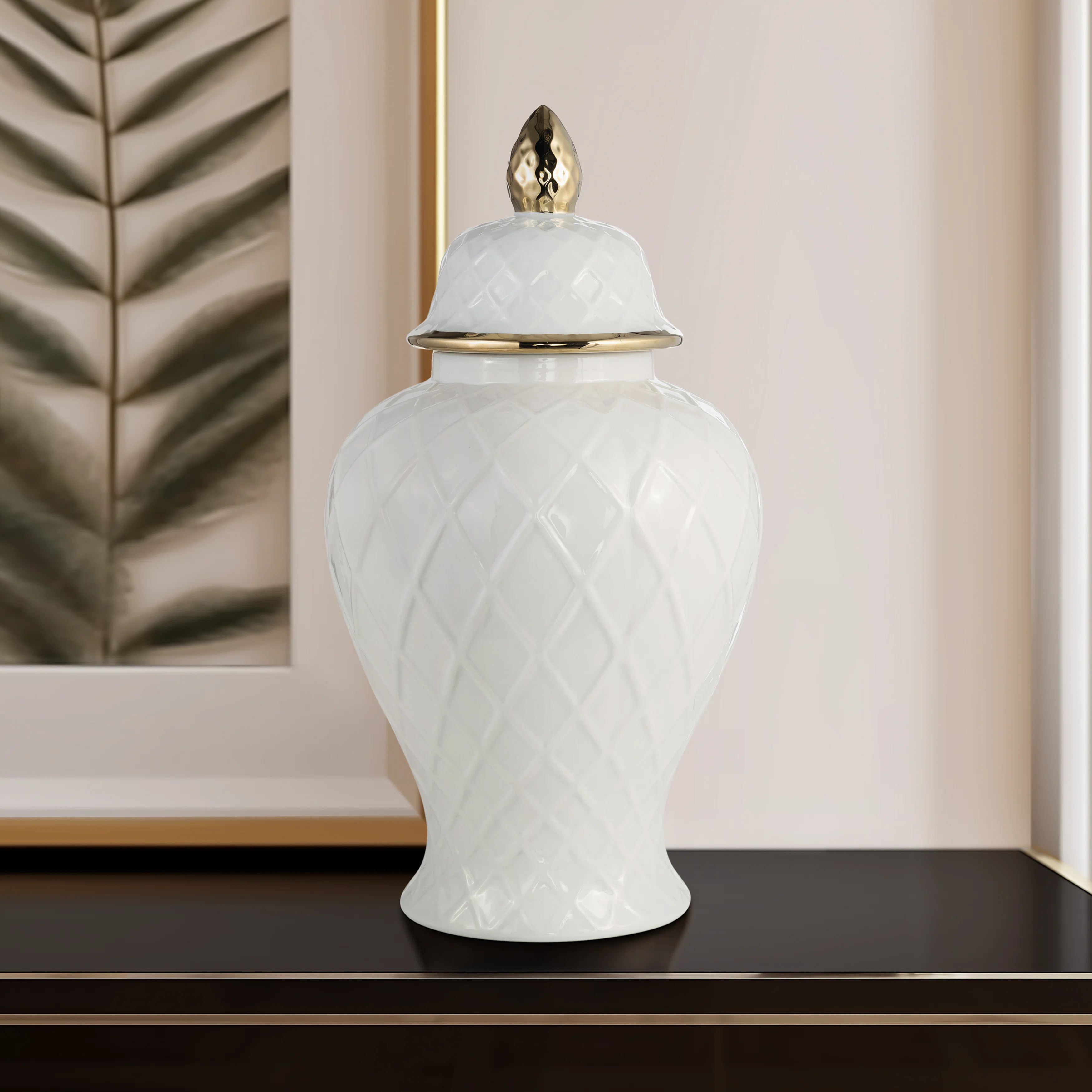 House of Hampton® Idena Stoneware Ceramic Decorative Lidded Jar with Textured Design and Elegant... | Wayfair North America
