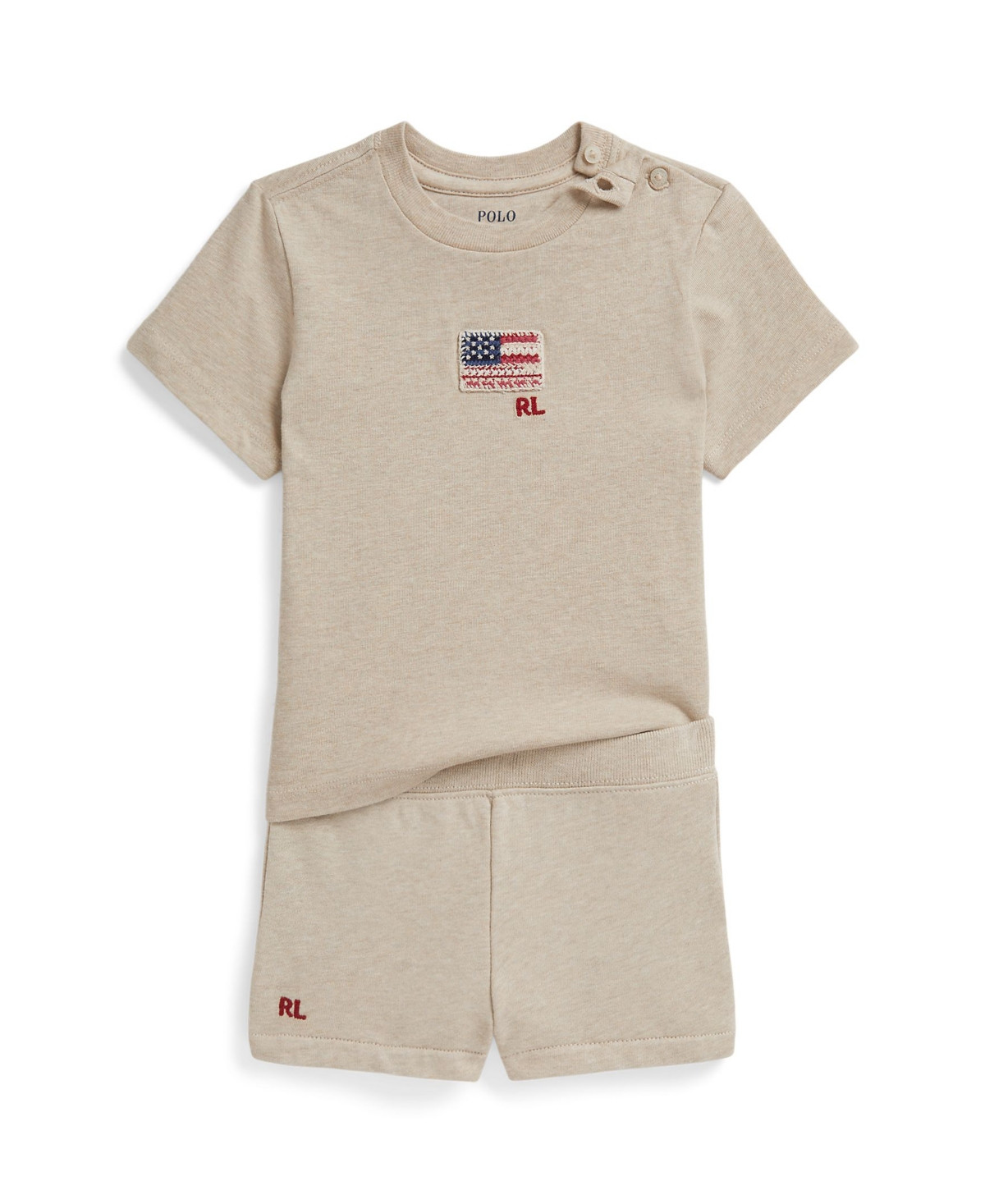 Polo Ralph Lauren Baby Girls' Flag Jersey T-Shirt and French Terry Shorts, 2-Piece Set - Dune Heather | Macy's