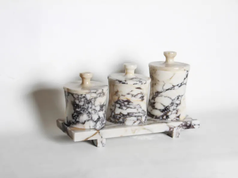 Calacatta Viola Marble Canister Set with Tray: Italian Stone Kitchen & Bath Decor | Etsy (US)