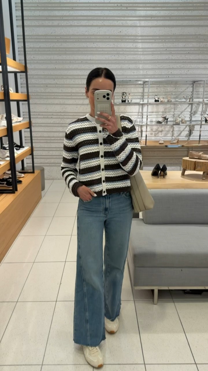 Cute spring outfit, running errands, striped cardigan, Paige jeans, Tory Burch bag and sneakers, casual chic, annabrstyle

#LTKOver40