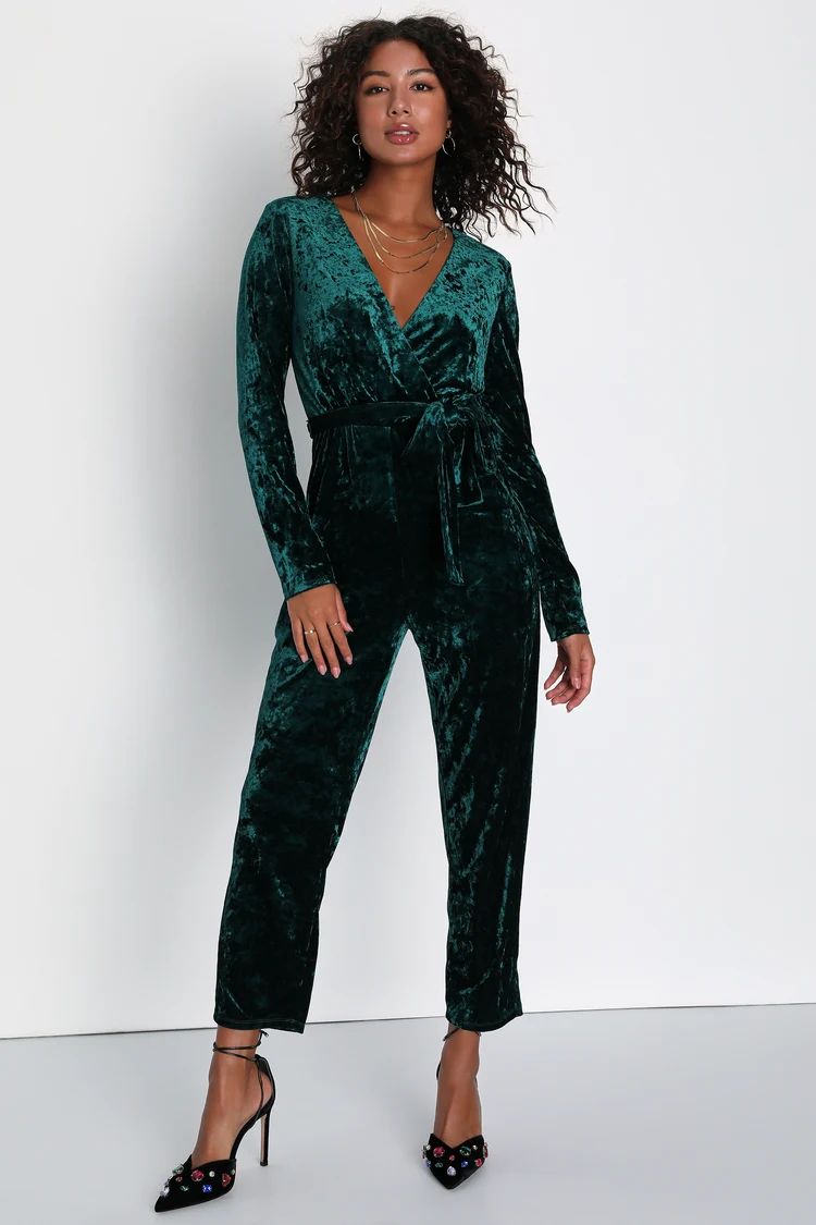 Flawless Icon Emerald Crushed Velvet Straight Leg Jumpsuit | Lulus (US)