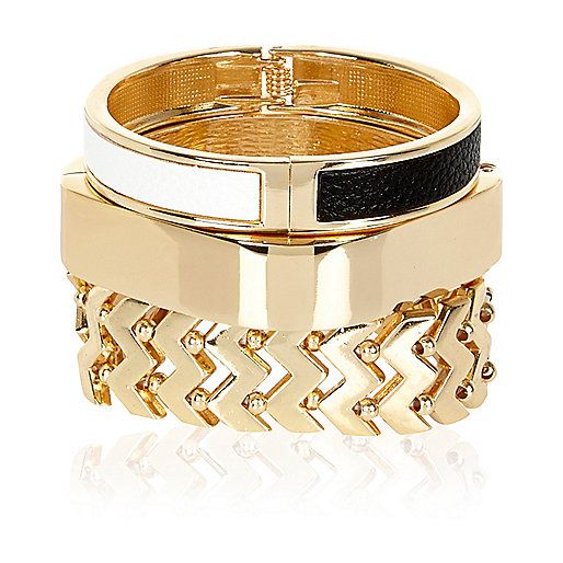 Gold tone mixed bangle pack | River Island (UK & IE)