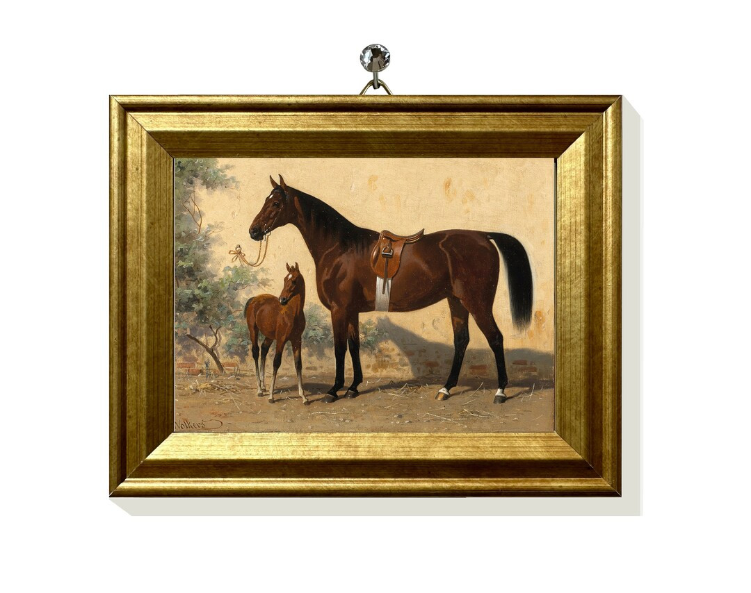 Print of Small Oil Painting Horse Canvas Prints Antique Art Vintage Horse and Foal Print Equestri... | Etsy (US)