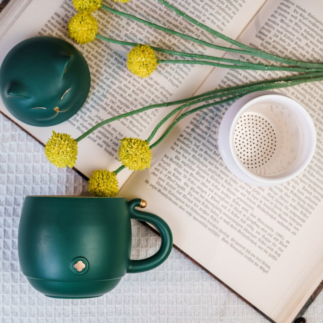 Japanese Green Lucky Cat Design Ceramic Tea Sets Teacup With - Etsy | Etsy (US)