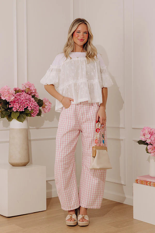 Picnic Date Midrise Gingham Barrel Jeans | Impressions Online Boutique