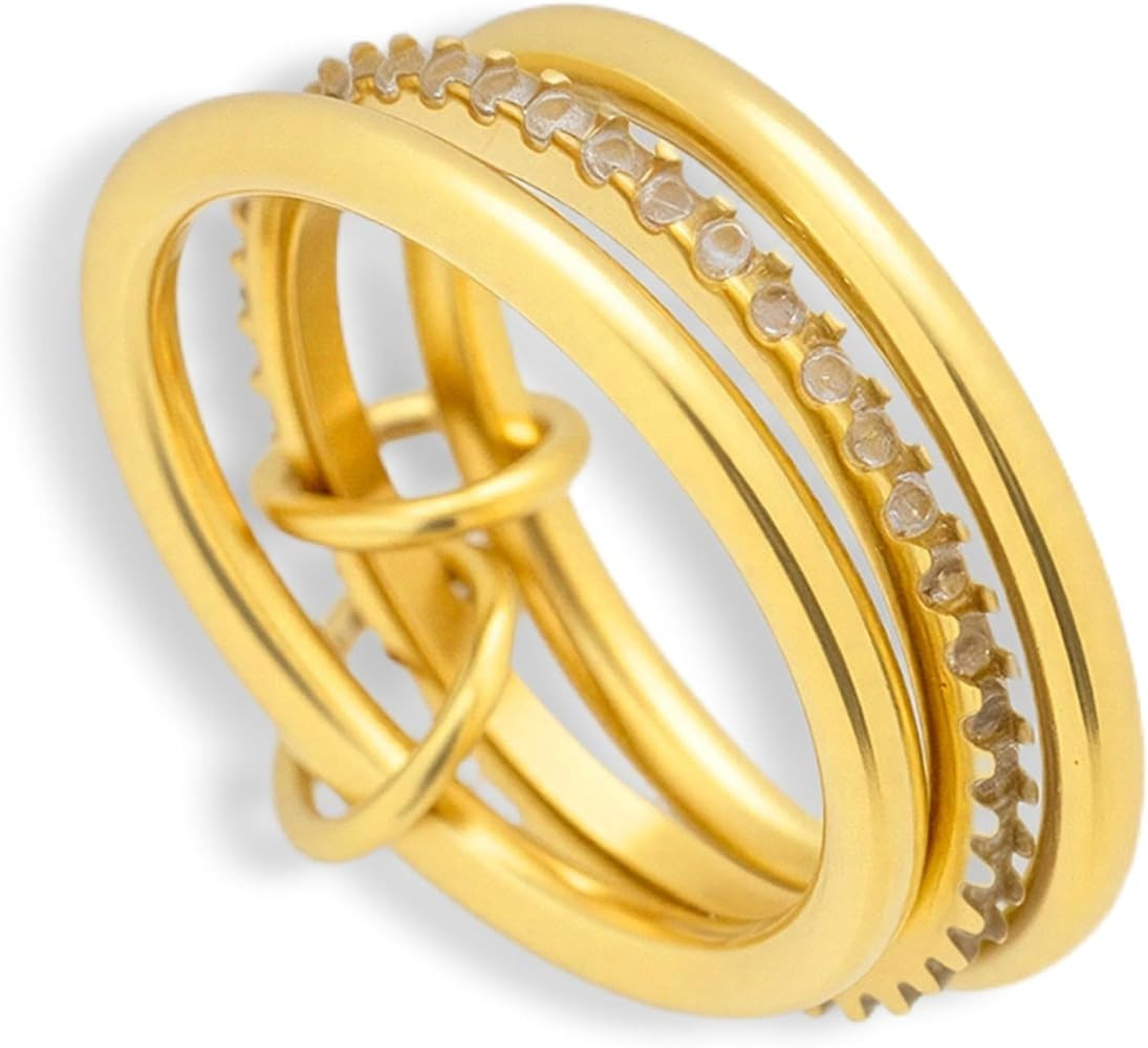 WATERPROOF Gold or Silver Plated Stacked Linked Crystal Band Ring | Amazon (US)