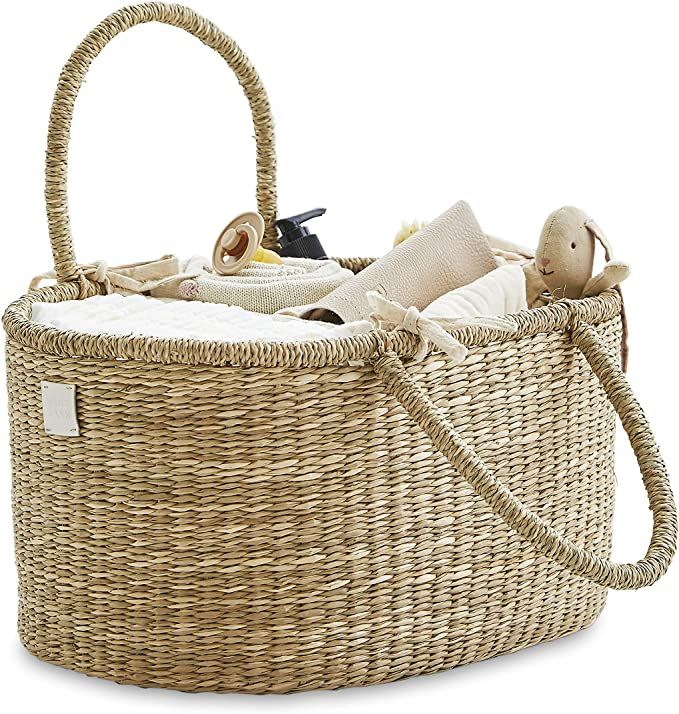 BEBE BASK Baby Diaper Caddy Organizer - Handmade Organic Seagrass - Luxury Diaper Caddy Basket - ... | Amazon (US)