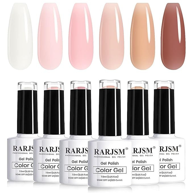 RARJSM Nude Sheer Jelly Pink Gel Nail Polish Set of 6 Transparent Colors LED UV Gel Soak Off Clea... | Amazon (US)
