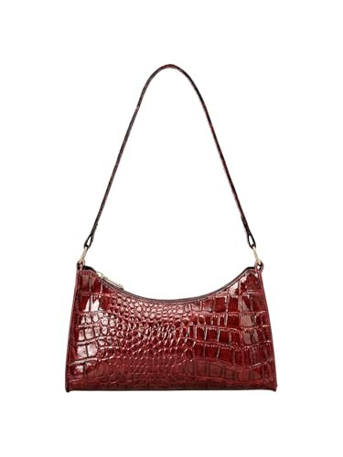 SHENHE Women's Y2k Handbag Faux Leather Crocodile Embossed Small Hobo Shoulder Bag Purse Burgundy One Size | Amazon (US)