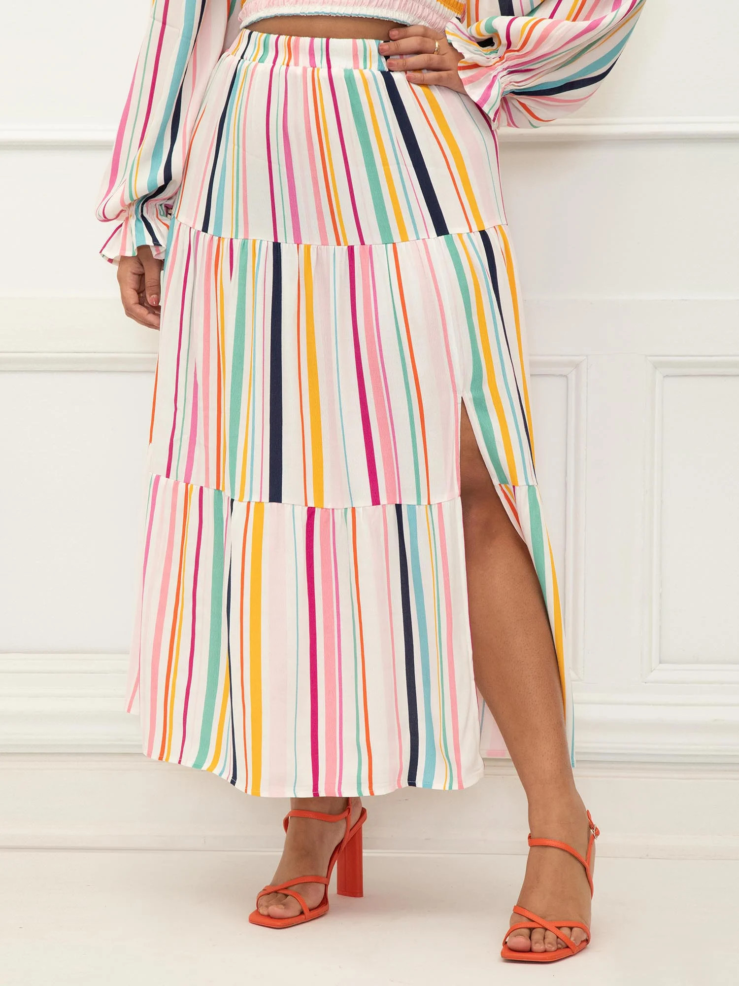 ELOQUII Elements Women's Plus Tiered Maxi Skirt with Slit - Walmart.com | Walmart (US)