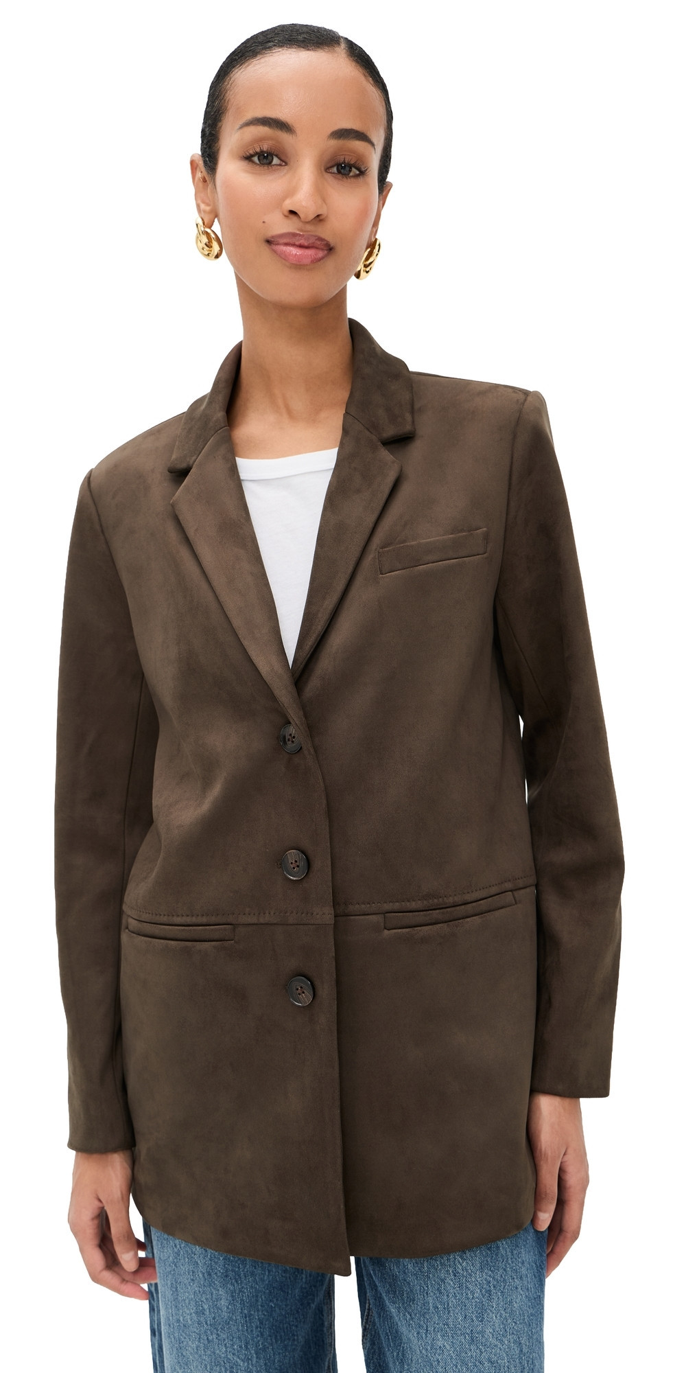 LE BOP Blair Faux Suede Oversized Blazer Coffee XL | Shopbop