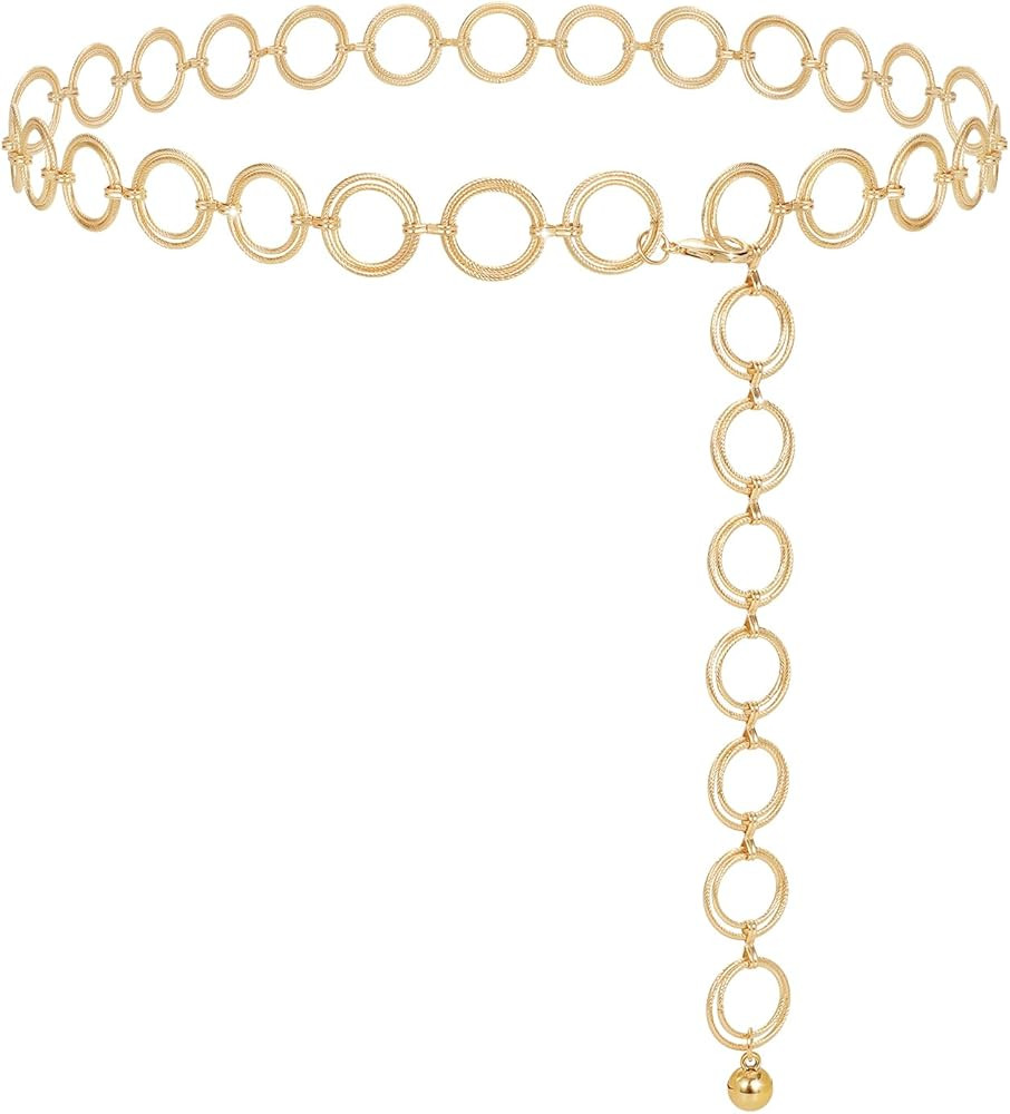 Women Metal Link Body Chain Belt Ladies Waist Chain Belts for Jeans Dress | Amazon (US)