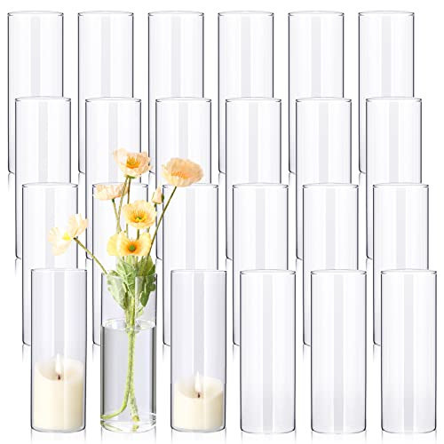24 Pcs 8 Inch Tall Glass Vases Bulk Clear Cylinder Flower Vases Transparent Candle Holder Bulk Wedding Table Centerpieces Decoration for Banquet Dinners Party Event | Amazon (US)