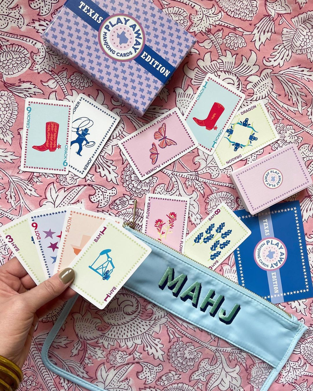 Mahjong Tiles Flat Clear Pouch | Sprinkled With Pink