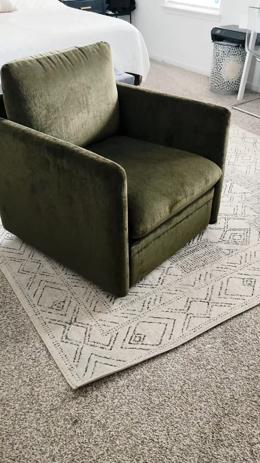 Gorgeous green swivel armchair that I was able to put together by myself easily. Keep in mind it is very deep, so I suggest a pillow to close the gap if you are shorter. 

#LTKHome