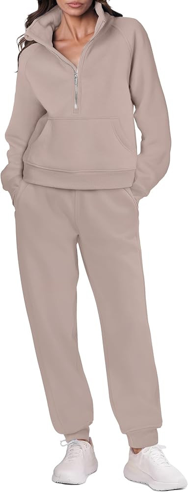 ANRABESS Womens 2 Piece Outfits Sweatsuit Zip Up Sweatshirt Jogger Sweatpants Tracksuit Matching ... | Amazon (US)