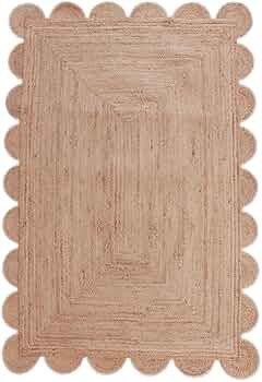 Jute Area Rug – 2'x3' – Handcrafted White Scalloped Border Rug | Natural Jute Fiber Rug, Eco-... | Amazon (US)