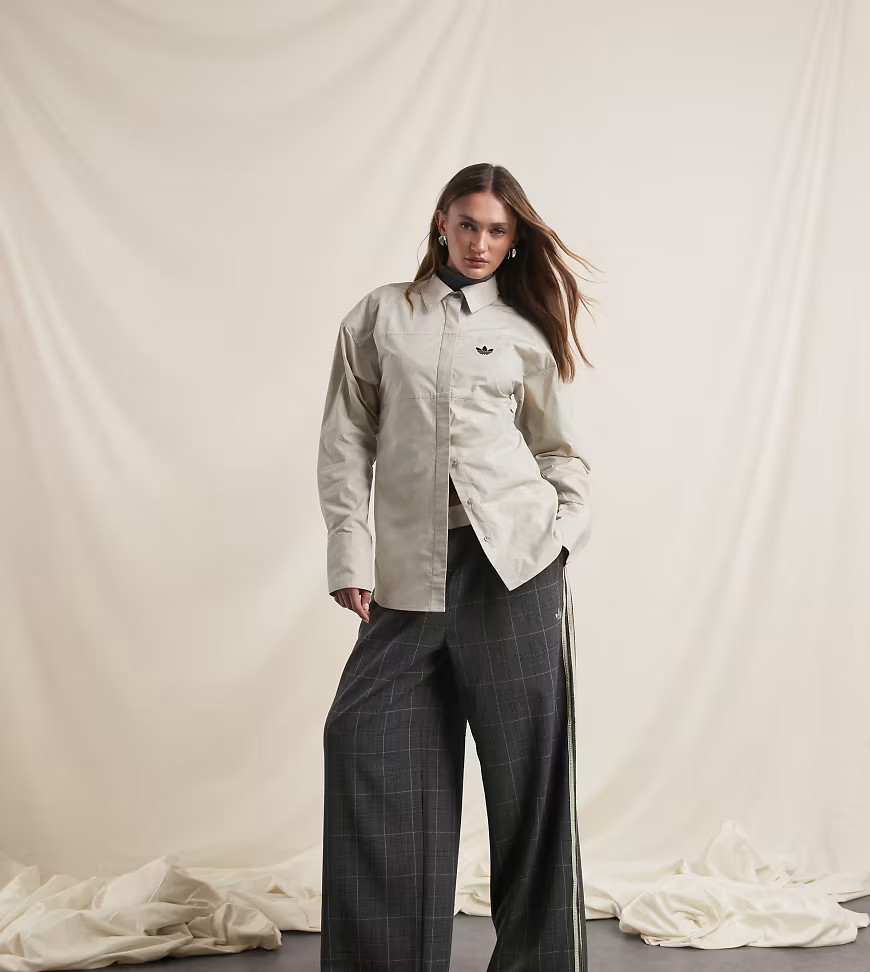 adidas Originals x ASOS cinched shirt with shoulder pads in beige-Neutral | ASOS (Global)