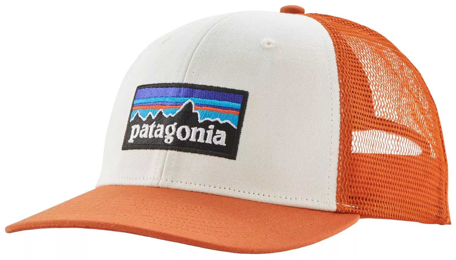 Patagonia Men's P-6 Logo Trucker Hat, White/Redtail Rust | Going Going Gone
