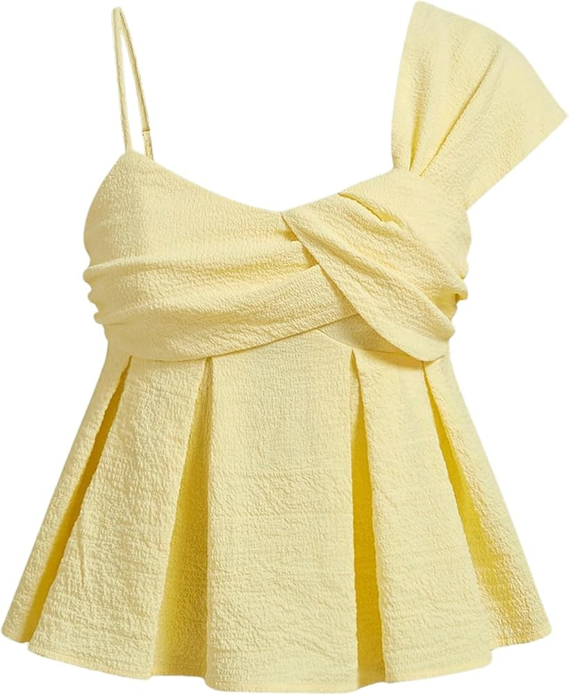 SOLY HUX Women's Summer Tops Asymmetrical Straps Ruffle Sleeveless Babydoll Top Summer Going Out ... | Amazon (US)