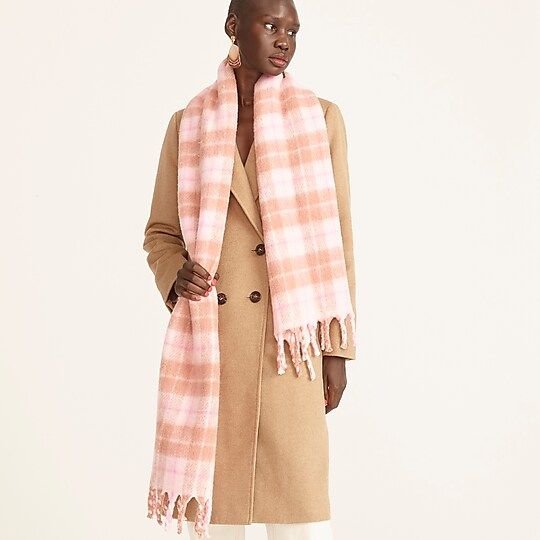 Pink plaid scarf in textured wool | J.Crew US