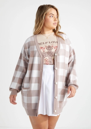 Plus Tan Buffalo Plaid Button Down Cardigan | rue21