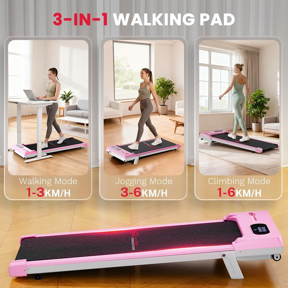 5% Incline Walking Pad Treadmill Pink, Ultra-Thin Flat Under Desk Running Machine, Portable Compa... | Amazon (UK)