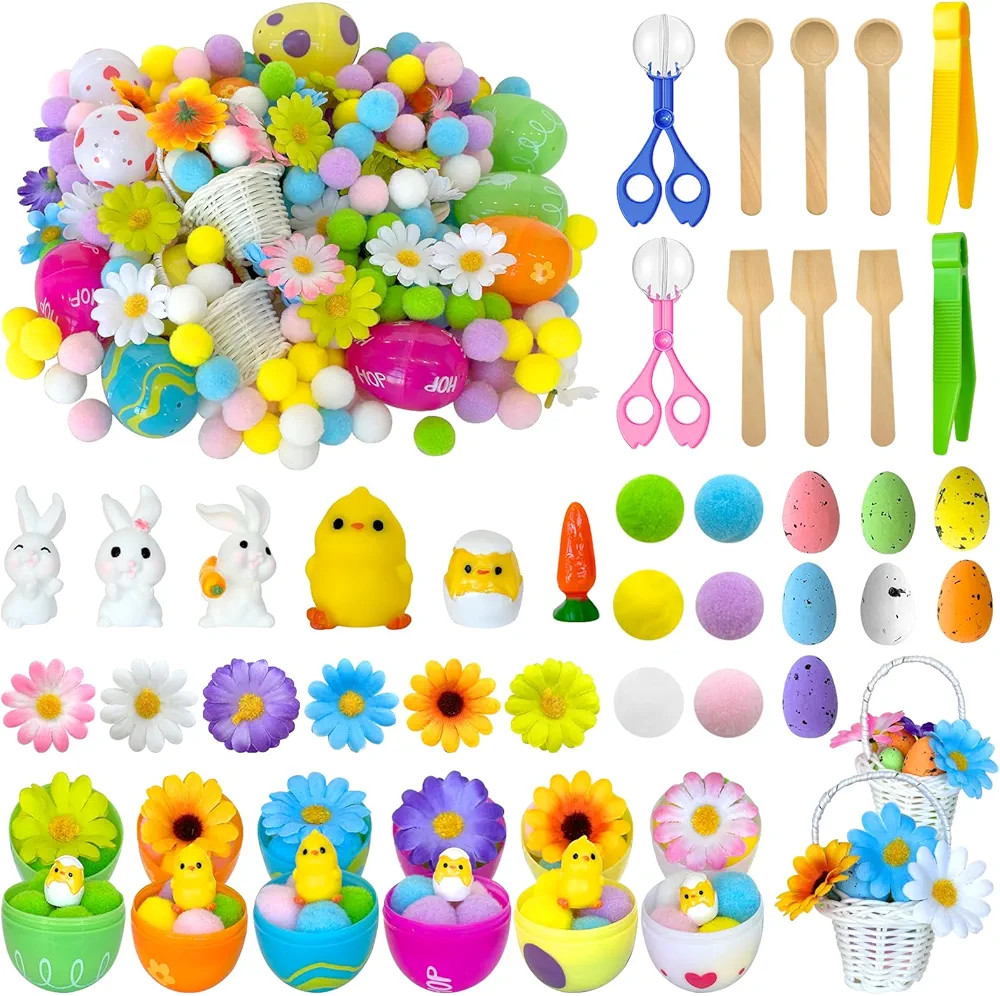 303 Pcs Easter Sensory Bin Filler Fine Motor Toys Include Pompom Easter Eggs Resin Bunnies Resin ... | Amazon (US)