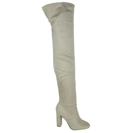 Delicious Women Over Knee Thigh High Boots Side Zipper Chunky Thick Heels Pointed-Toe KENNICE-H Beige Wheat Ice 7.5 | Walmart (US)