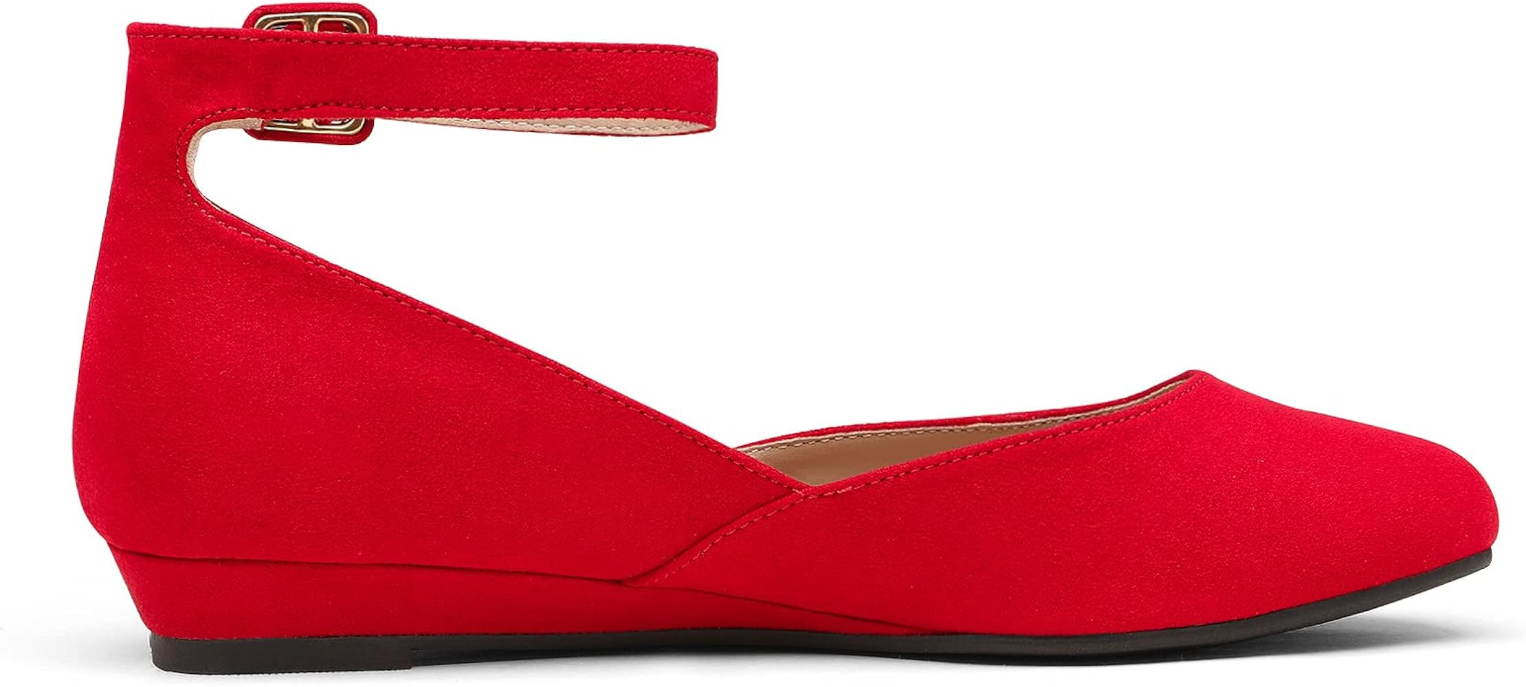 DREAM PAIRS Women's Revona Low Wedge Ankle Strap Flats Shoes | Amazon (US)