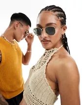 Quay Big Time round sunglasses with polarised lens in in gold | ASOS (Global)