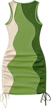 GORGLITTER Ruched Bodycon Mini Dress Ribbed Knit Sleeveless Drawstring Short Tank Dresses | Amazon (US)