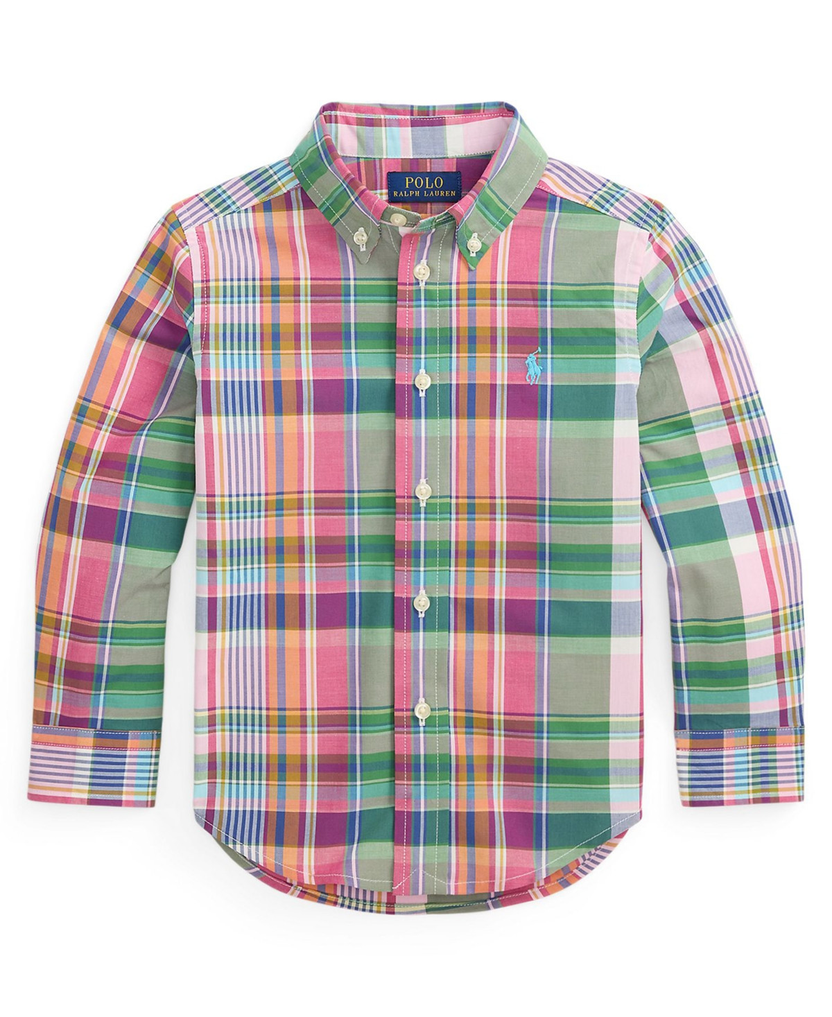 Polo Ralph Lauren Boys' 2-7 Plaid Button-Down Poplin Shirt - Pink/Green Multi | Macy's