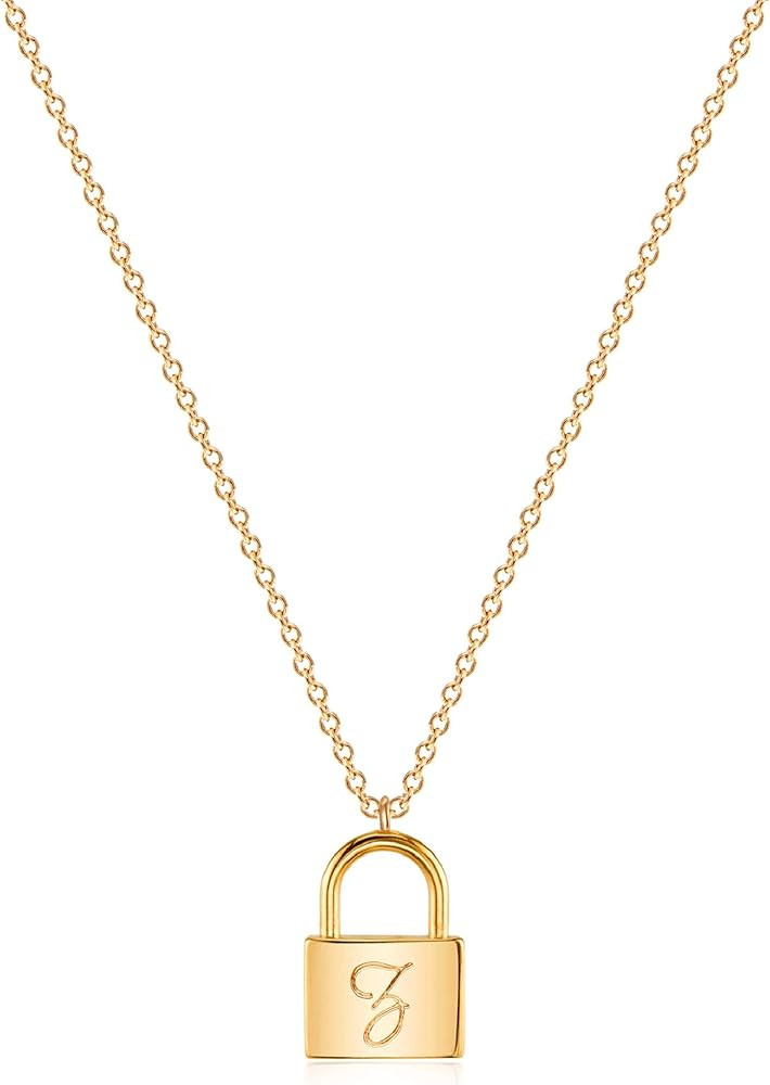 MEVECCO Gold Dainty Initial Necklace Lock Necklace 18K Gold Plated Padlock Necklace Letter Neckla... | Amazon (US)