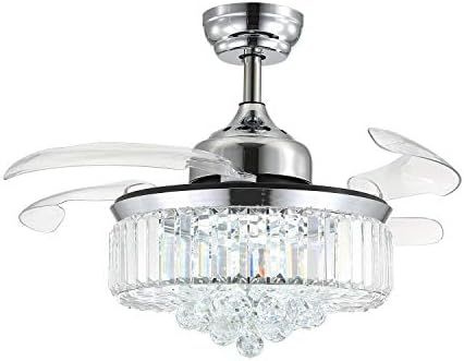 Moooni Dimmable Fandelier Crystal Ceiling Fans with Lights and Remote Modern Invisible Retractabl... | Amazon (US)