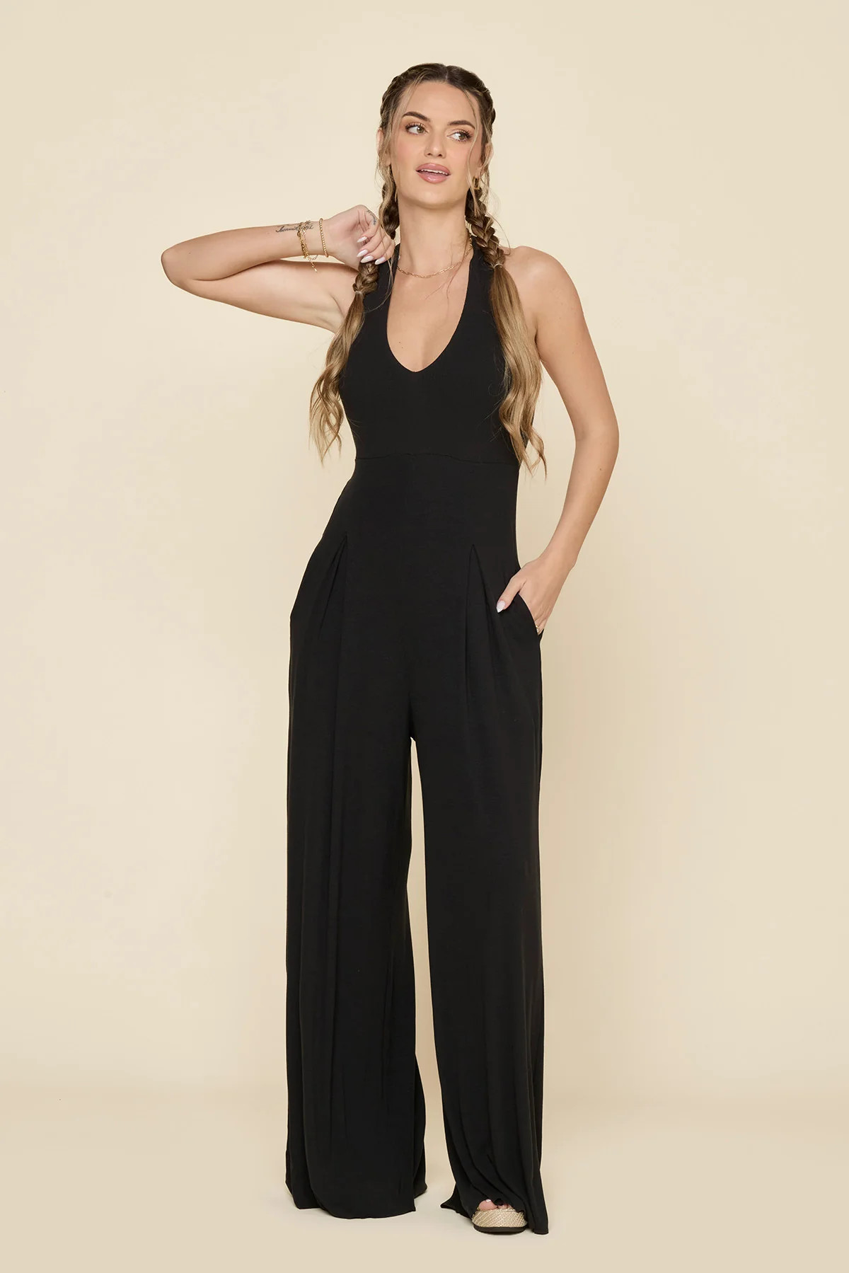 Halter Go with the Flow Jumpsuit - Black | POPFLEX
