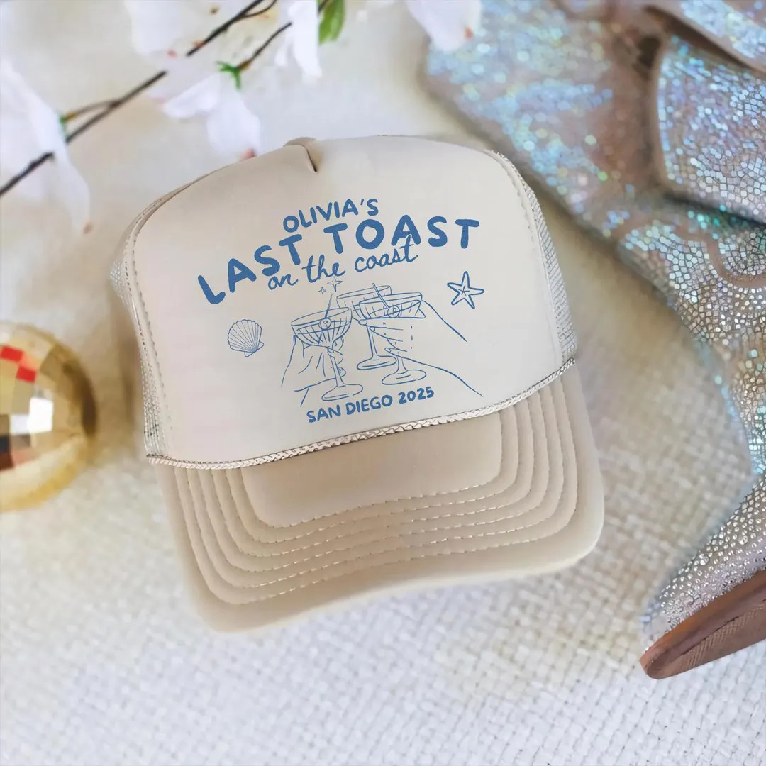 Bachelorette Party Custom Trucker Hats, Last Toast on the Coast Favors Bachelorette Merch, Custom... | Etsy (US)