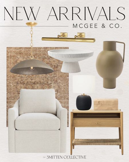McGee and Co. new arrivals roundup of some of my favorites!! So many gorgeous new items including this area rug, accent chair, side table, black lamp, decorative box, ceramic bowl, vase, pendant light, gold picture light and more! 

McGee and Co., studio McGee, McGee and co. new arrivals, new arrivals, trending home decor, modern home decor, living room decor, interior design, home decor inspiration, lighting, table lamps, area rugs, sitting room inspiration

#LTKStyleTip #LTKHome #LTKSeasonal