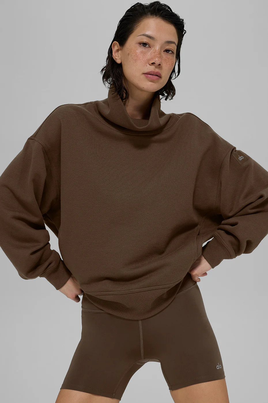 ALO | Hazy Mock Neck Pullover Top in Espresso Brown, Size: Medium | Alo Yoga (US)