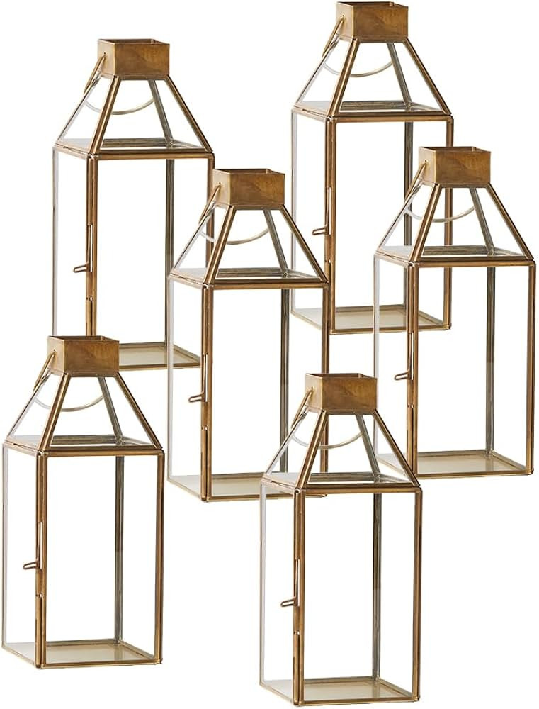 Serene Spaces Living Medium Size Square Gold Lantern, Measures 10 inches Tall, Set of 6 | Amazon (US)