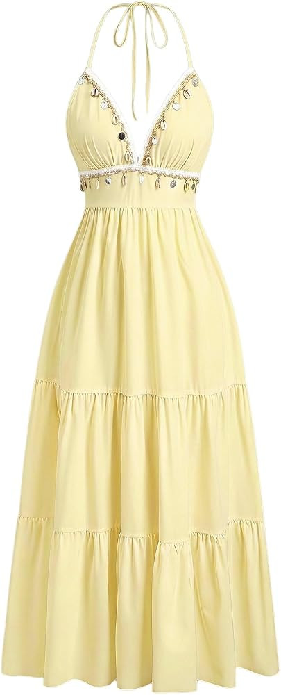 OYOANGLE Boho Beach Dresses for Women Flowy A Line Maxi Summer Dresses | Amazon (US)