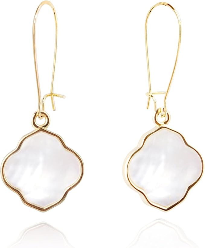 Earrings for Women14K Gold Drops Dangle Pendant Natural Stone Natural shell of Pearl Earrings Han... | Amazon (CA)