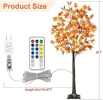 Amazon.com: 5FT 90LED Lighted Maple Tree - Thanksgiving Decor Artificial Tree with 9 Acorns 180 Leav | Amazon (US)