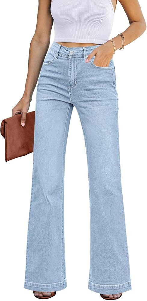 GRAPENT Womens Flare Jeans High Waisted Wide Leg Baggy Jean for Women Stretch Denim Pants | Amazon (US)