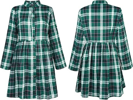Women's Gingham Stand Collar Shirt Dress Button Down Casual Long Sleeve Tie Sleeves Mini Plaid Sh... | Amazon (US)