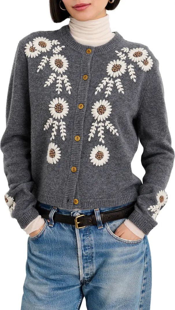 Becca Embroidered Floral Merino Wool Cardigan | Nordstrom